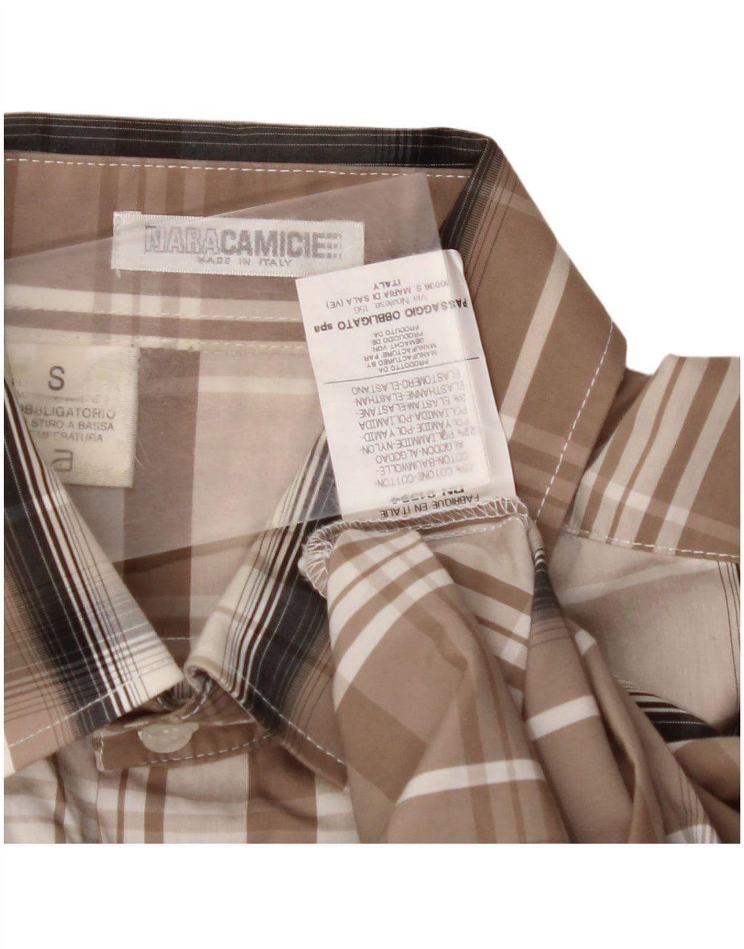 NARACAMICIE Mens Shirt Small Brown Check Cotton
