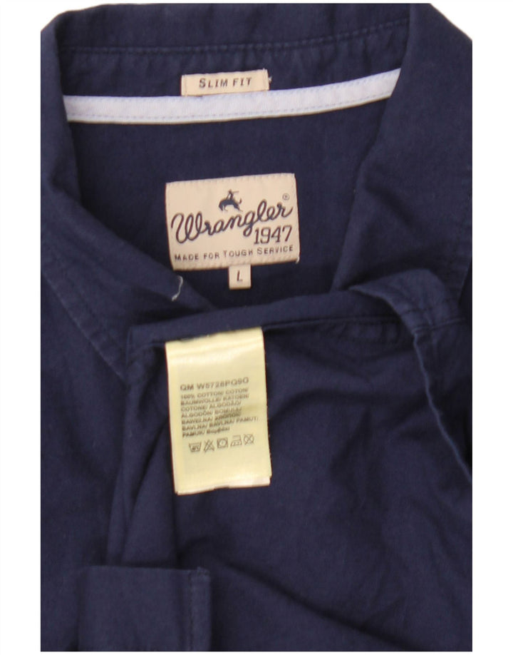 Wrangler Mens Slim Fit Shirt Large Navy Blue Cotton