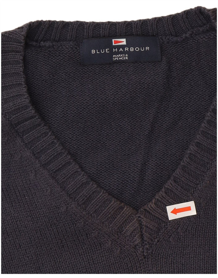 Marks & Spencer Mens Blue Harbour V-Neck Jumper Sweater Medium Navy Blue
