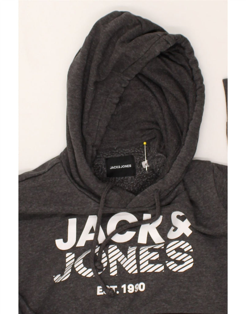 JACK & JONES Mens Graphic Hoodie Jumper Small Grey Colourblock Cotton | Vintage Jack & Jones | Thrift | Second-Hand Jack & Jones | Used Clothing | Messina Hembry 