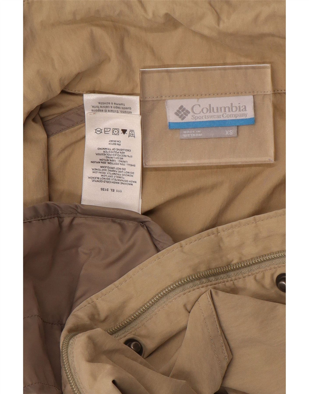 COLUMBIA Womens Hooded Bomber Jacket UK 6 XS Beige Cotton