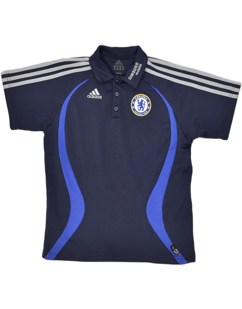 ADIDAS Boys Chelsea FC Graphic Polo Shirt 11-12 Years Navy Blue Vintage Adidas and Second-Hand Adidas from Messina Hembry 