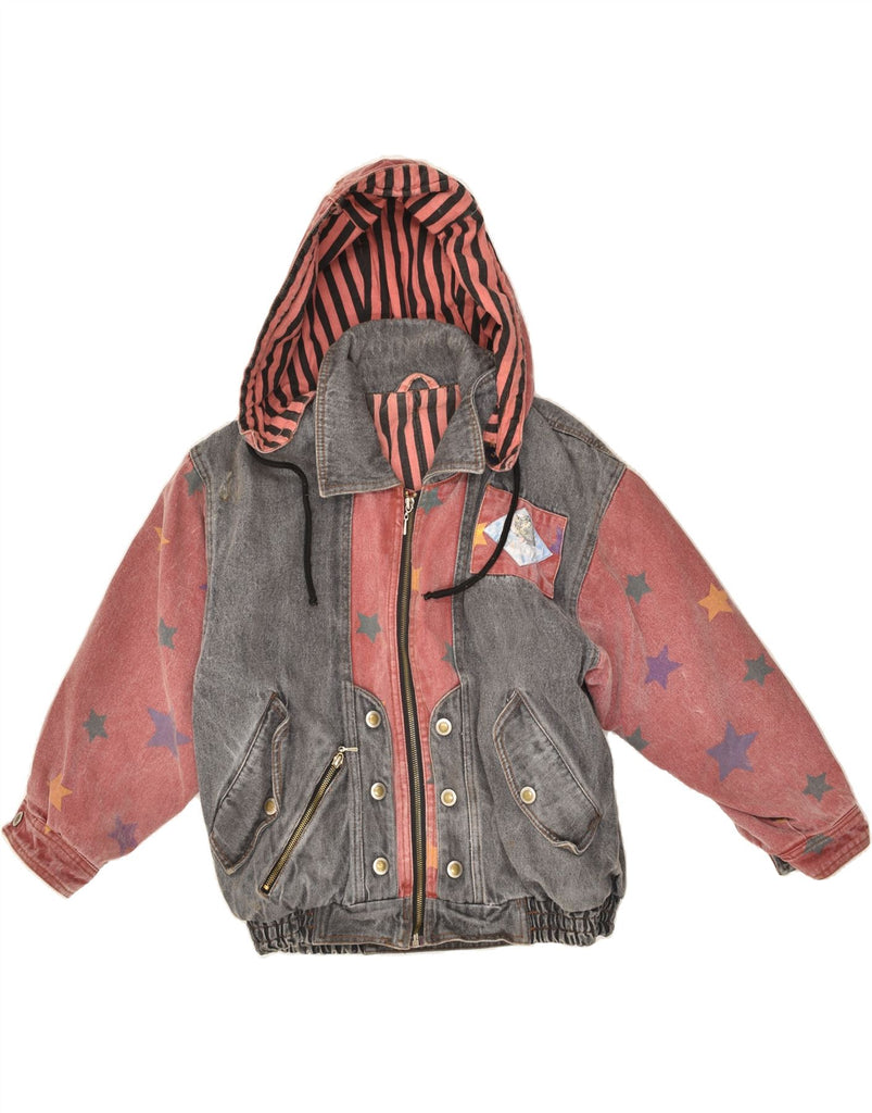 MORENA Girls Abstract Pattern Hooded Denim Jacket 11-12 Years Red | Vintage Morena | Thrift | Second-Hand Morena | Used Clothing | Messina Hembry 