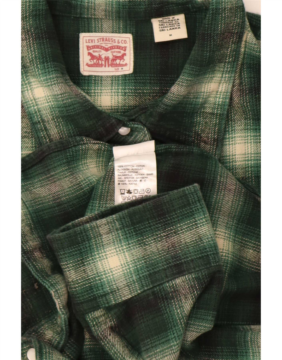Levi's Womens Flannel Shirt UK 14 Medium Green Check Cotton