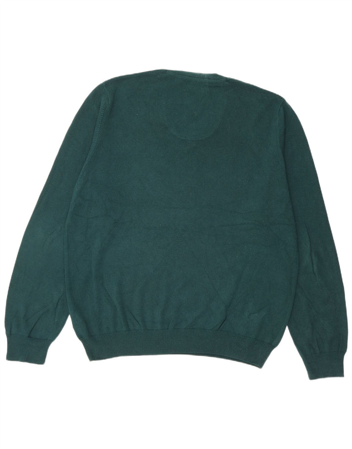 Marks & Spencer Mens Regular Fit V-Neck Jumper Sweater Large Green Cotton