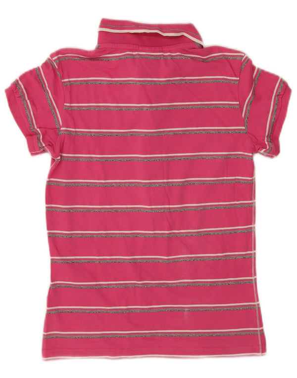 Champion Womens Heritage Fit Polo Shirt UK 14 Medium Pink Striped Cotton