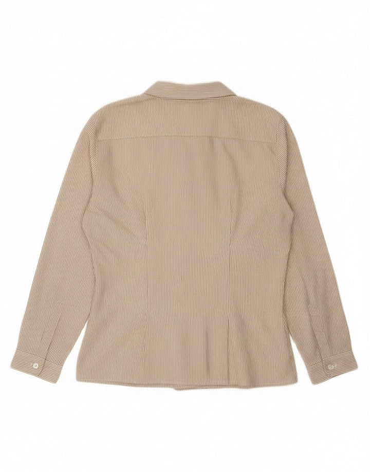 Vintage Womens Shirt UK 14 Medium Beige Pinstripe Cotton
