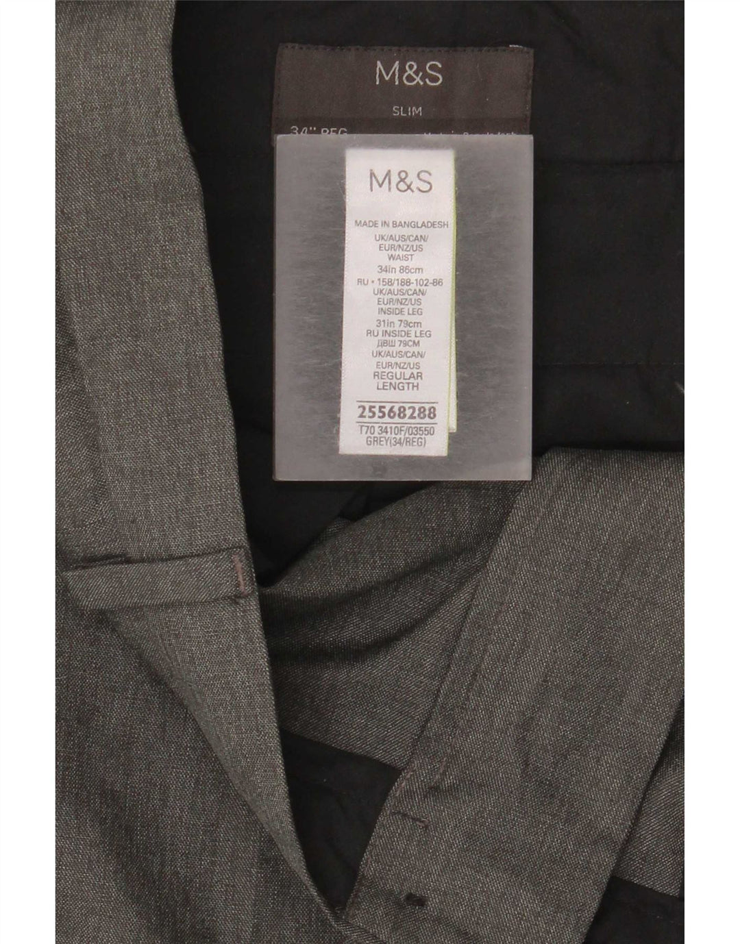 Marks & Spencer Mens Slim Fit Chino Trousers W34 L31 Grey Polyester