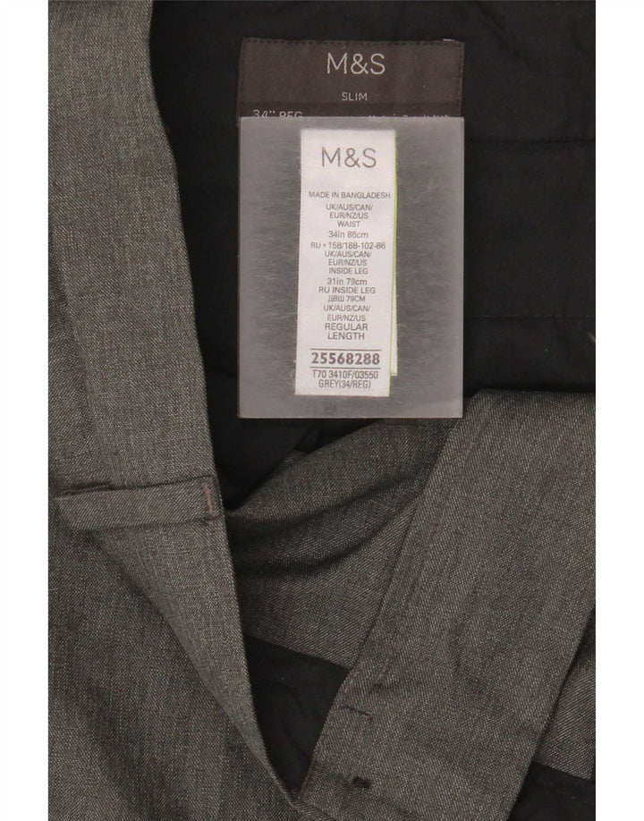 Marks & Spencer Mens Slim Fit Chino Trousers W34 L31 Grey Polyester