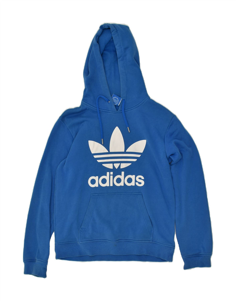 ADIDAS Womens Graphic Hoodie Jumper UK 14 Medium Blue Cotton | Vintage Adidas | Thrift | Second-Hand Adidas | Used Clothing | Messina Hembry 