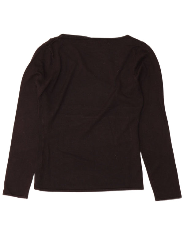Guess Womens Graphic Boat Neck Jumper Sweater UK 14 Large Black Viscose