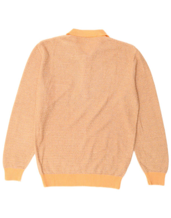 VINTAGE Womens Polo Neck Jumper Sweater UK 14 Medium Orange Cotton