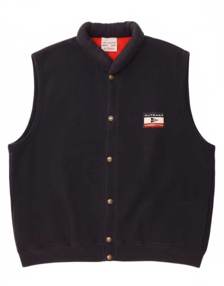 Outrage Mens Sleeveless Tracksuit Top Jacket 2XL Navy Blue Cotton