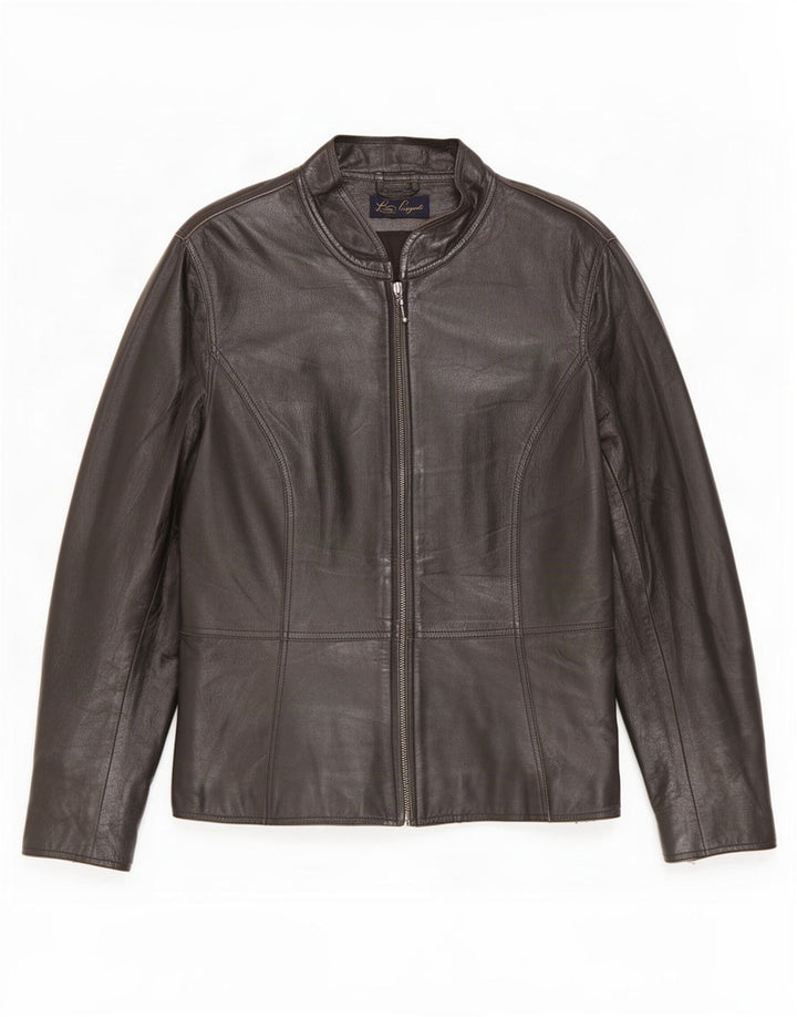 Luisa Spagnoli Womens Leather Racer Jacket IT 46 Large Black