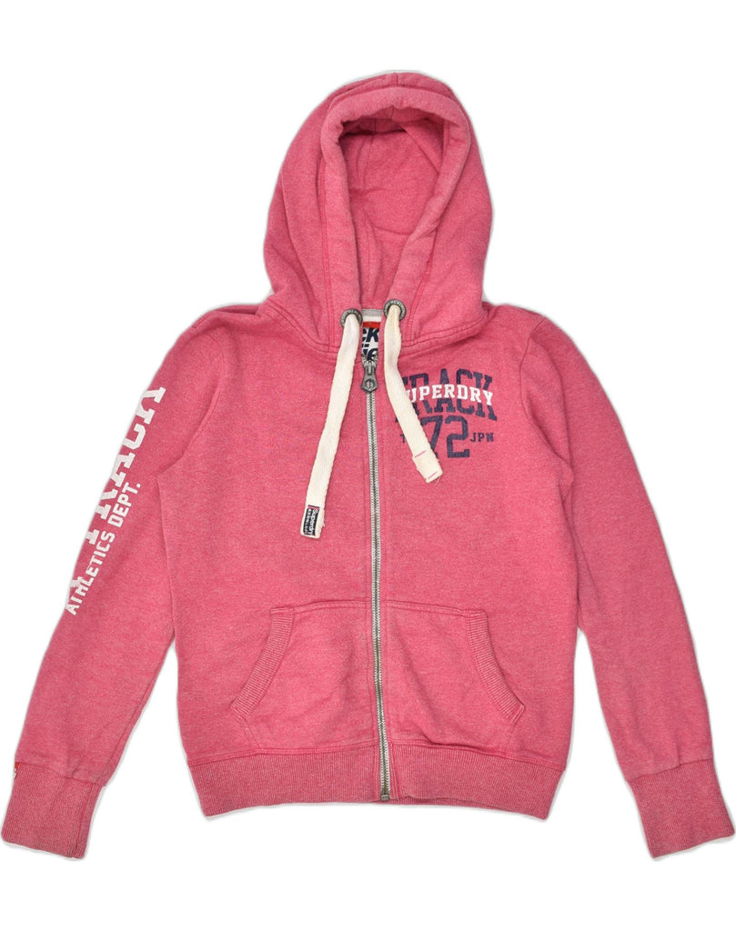 SUPERDRY Womens Graphic Zip Hoodie Sweater UK 14 Medium Pink Cotton | Vintage Superdry | Thrift | Second-Hand Superdry | Used Clothing | Messina Hembry 