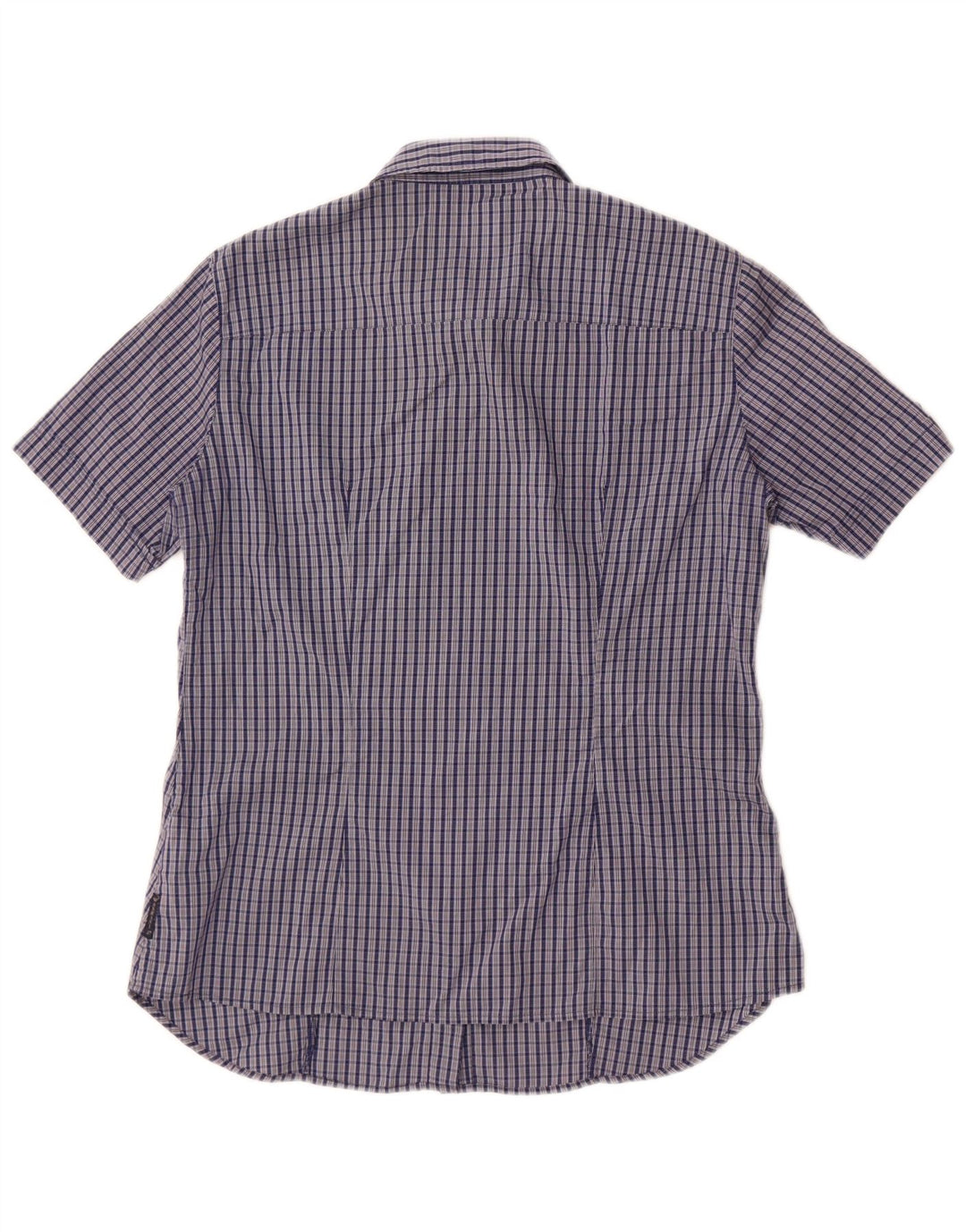 Armani Jeans Womens Short Sleeve Shirt US 8 Medium Navy Blue Check Cotton