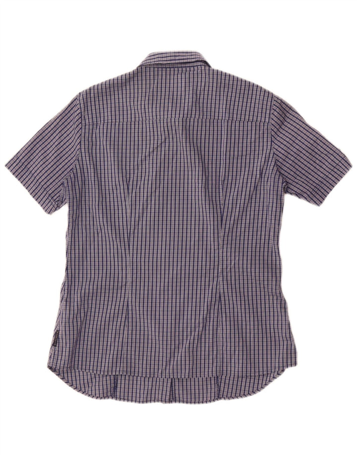 Armani Jeans Womens Short Sleeve Shirt US 8 Medium Navy Blue Check Cotton