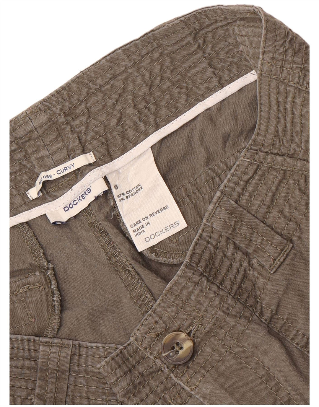 Dockers Womens Curvy Mid Rise Chino Shorts US 8 Medium W32  Grey Cotton