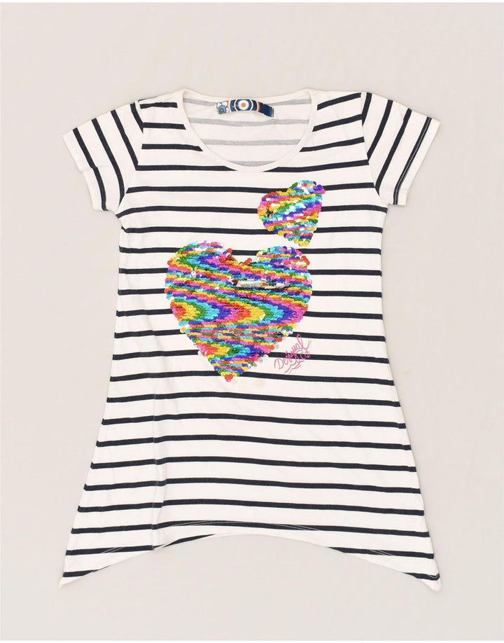 DESIGUAL Girls Graphic Tunic Top 6-7 Years White Striped Nautical | Vintage Desigual | Thrift | Second-Hand Desigual | Used Clothing | Messina Hembry 