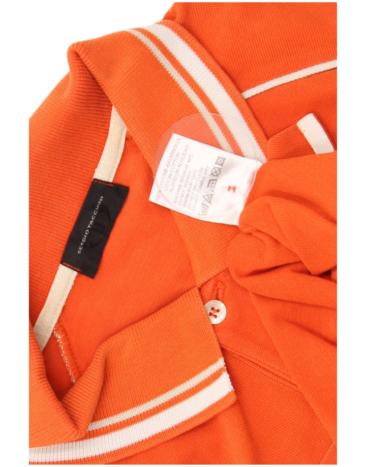 Sergio Tacchini Mens Polo Shirt EU 50 Medium Orange Colourblock Cotton