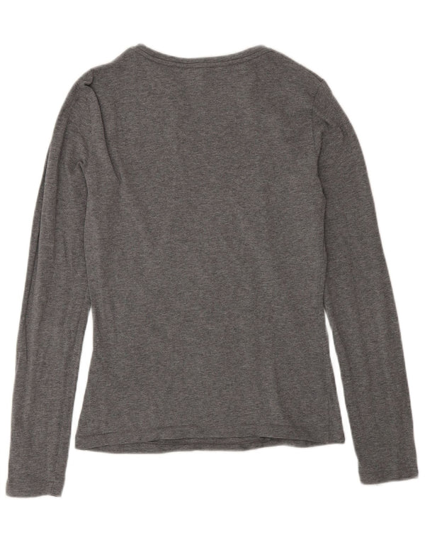 Armani Jeans Womens Graphic Top Long Sleeve UK 12 Medium Grey Cotton
