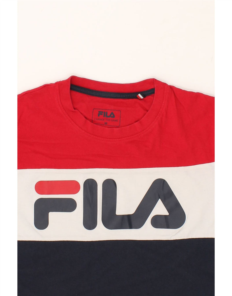 FILA Mens Graphic T-Shirt Top Medium Navy Blue Colourblock Cotton | Vintage Fila | Thrift | Second-Hand Fila | Used Clothing | Messina Hembry 