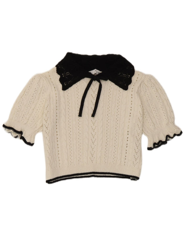 Zara Womens Crop Knit Blouse Top UK 10 Small White Colourblock