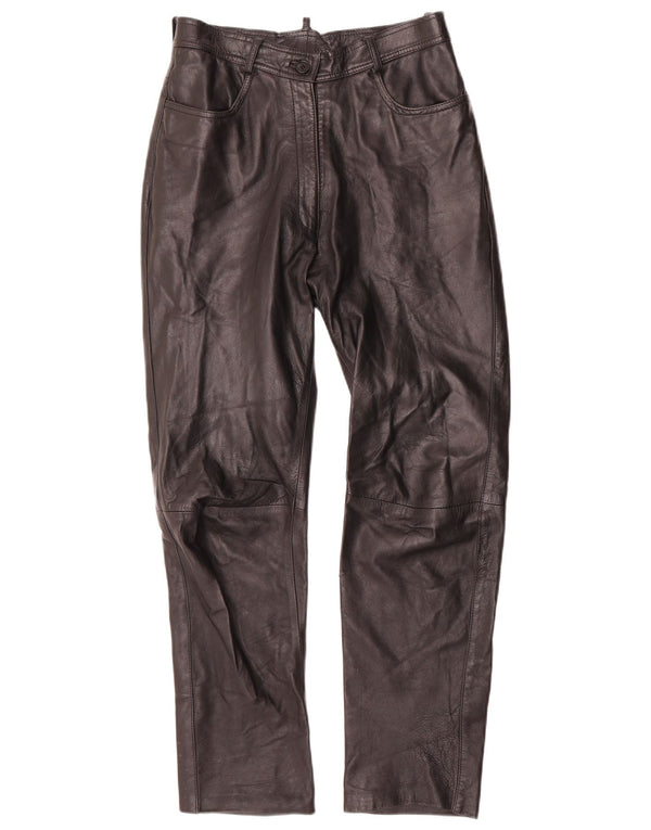 VINTAGE Womens Straight Trousers IT 42 Medium W28 L29 Black Leather