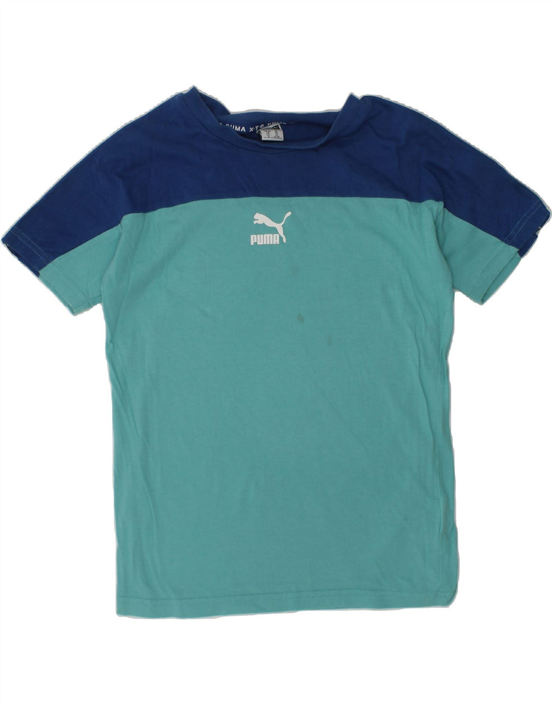 PUMA Boys T-Shirt Top 11-12 Years Blue Colourblock Cotton | Vintage Puma | Thrift | Second-Hand Puma | Used Clothing | Messina Hembry 