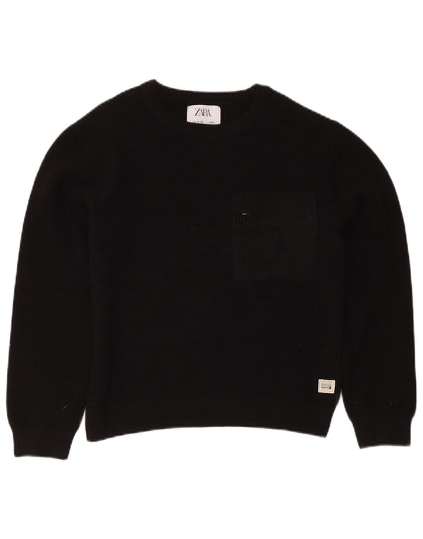Zara Boys Boat Neck Jumper Sweater 11-12 Years Black Cotton