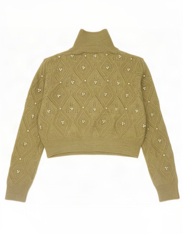 Zara Womens Turtle Neck Jumper Sweater UK 12 Medium Khaki Argyle/Diamond