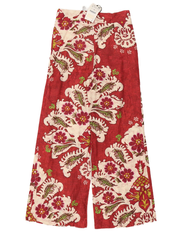 Zara Womens High Waist Wide Leg Trousers Large W30 L33 Red Floral Linen