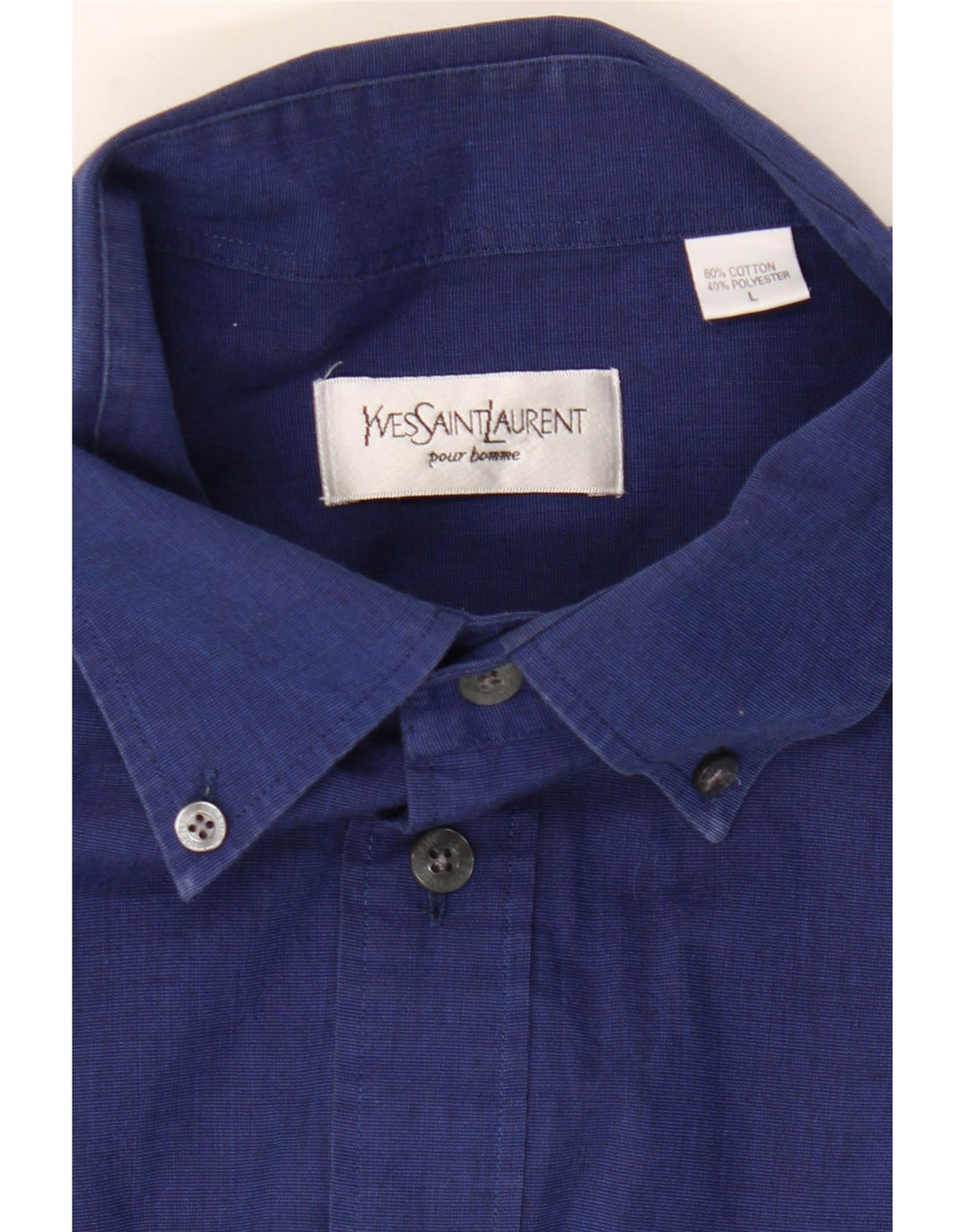 Yves Saint Laurent Mens Shirt Large Navy Blue Cotton