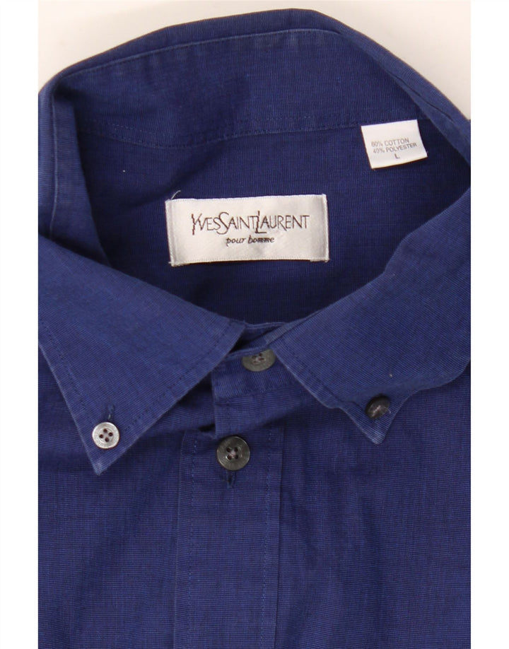 Yves Saint Laurent Mens Shirt Large Navy Blue Cotton