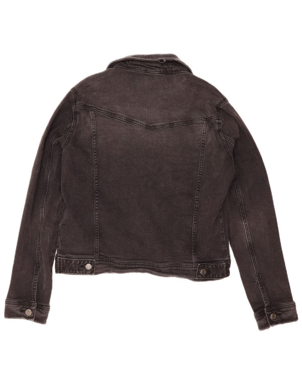 Zara Womens Crop Denim Jacket UK 16 Large Black Cotton