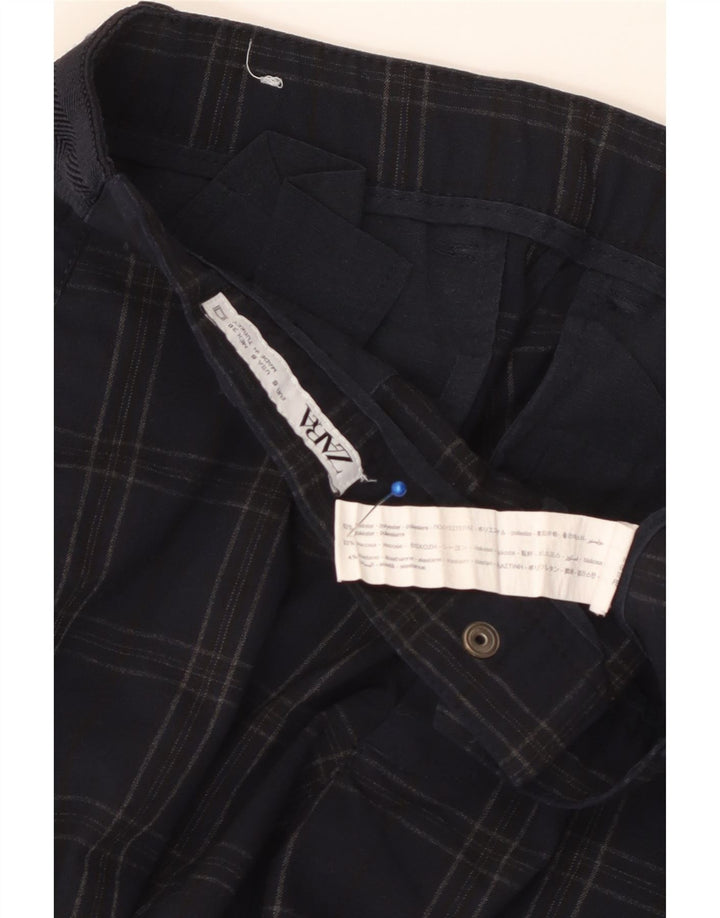 ZARA Mens Slim Chino Trousers Small W30 L29 Navy Blue Check Polyester