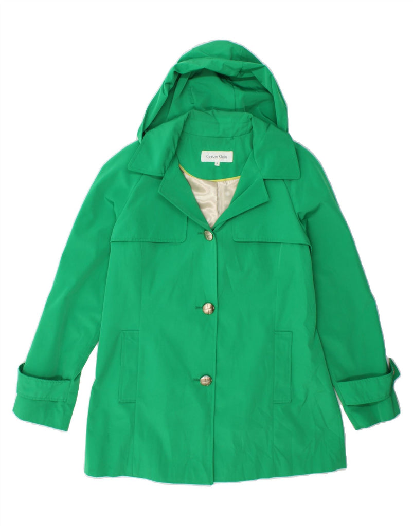 CALVIN KLEIN Womens Hooded Overcoat UK 14 Medium Green Polyester Vintage Calvin Klein and Second-Hand Calvin Klein from Messina Hembry 
