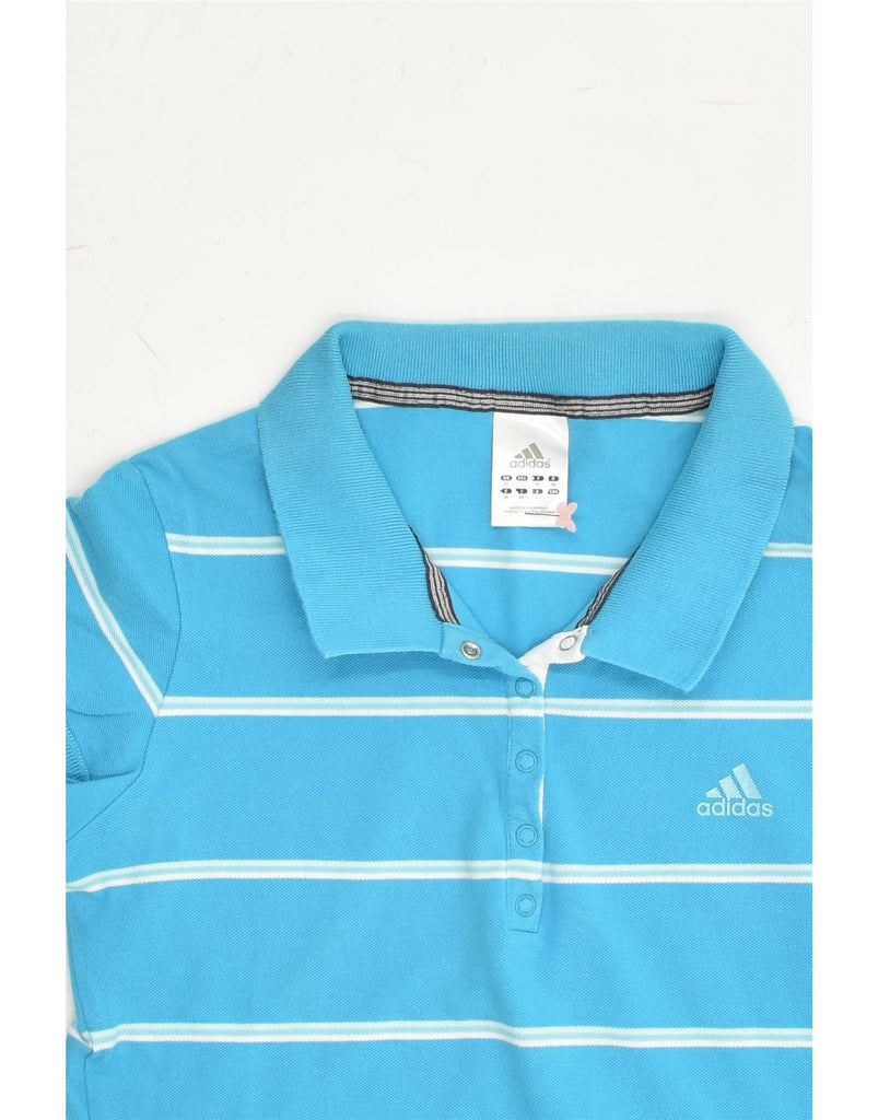 ADIDAS Womens Polo Shirt UK 12 Medium Blue Striped Cotton | Vintage Adidas | Thrift | Second-Hand Adidas | Used Clothing | Messina Hembry 