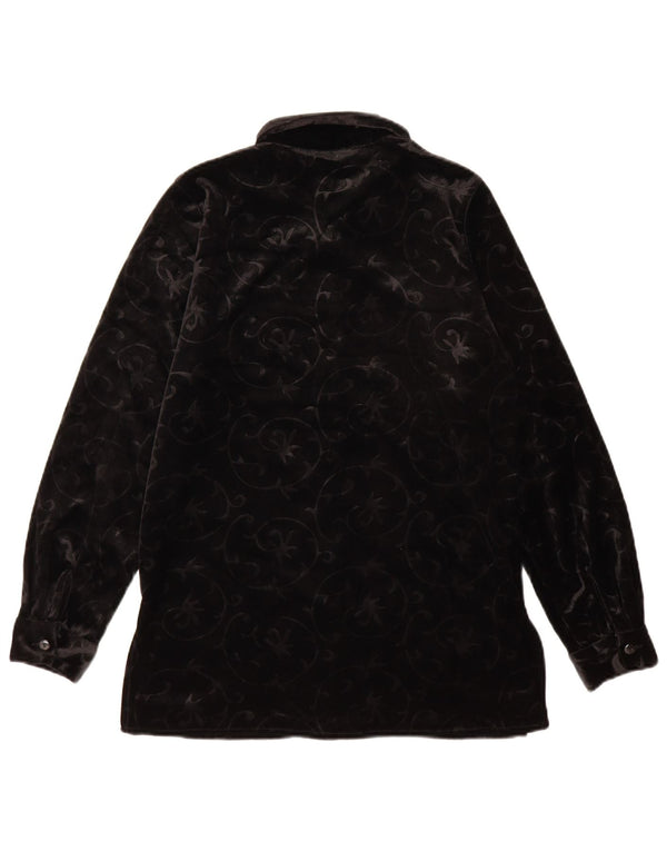 Vintage Womens Velour Shirt Blouse UK 12 Medium Black Paisley Polyester