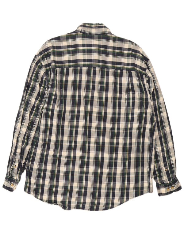 Eddie Bauer Mens Flannel Shirt Medium Navy Blue Check Cotton