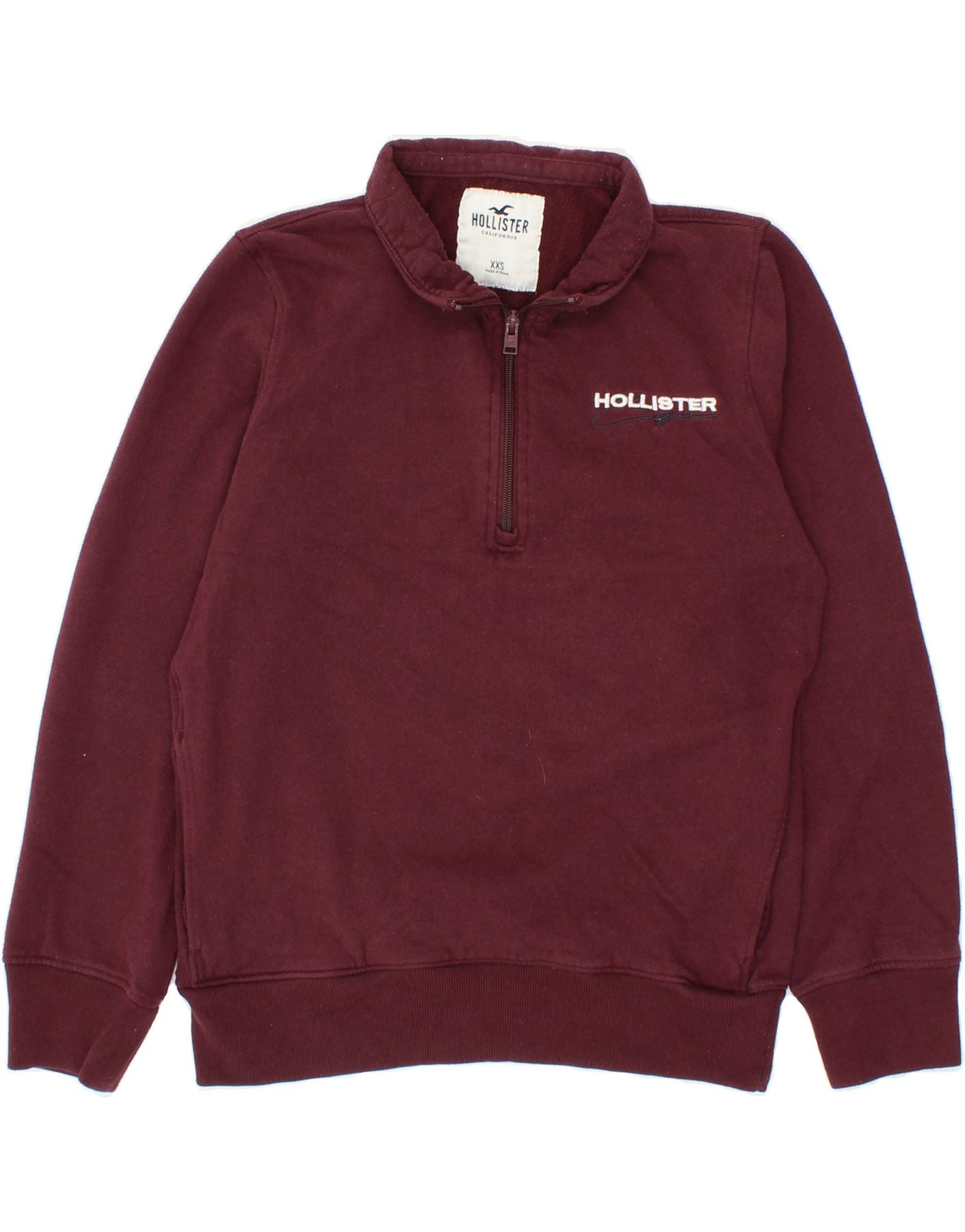 HOLLISTER Mens California Zip Neck Sweatshirt Jumper 2XS Burgundy - Main Image
