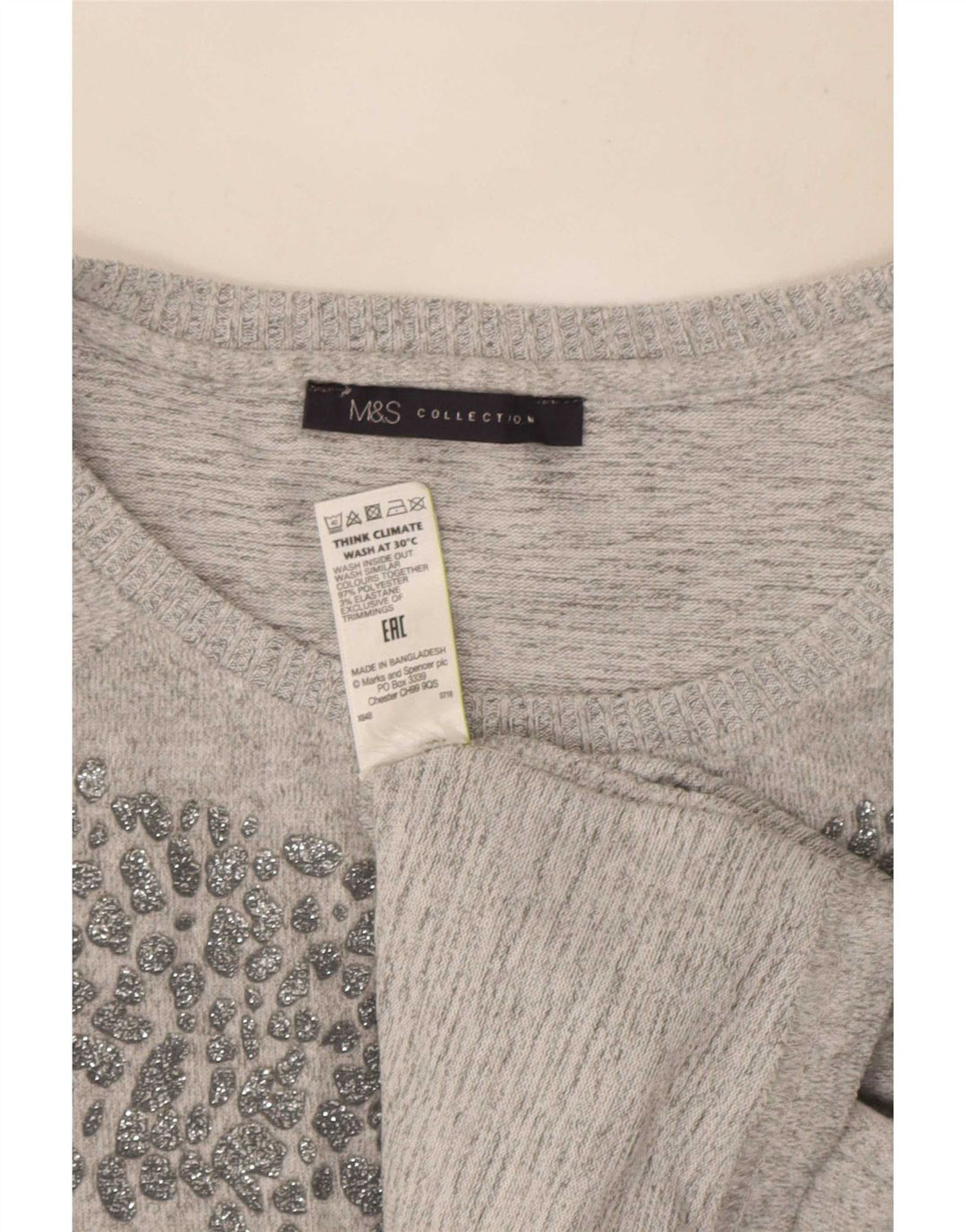 Marks & Spencer Womens Long Sleeve Tunic Top UK 16 Large Grey Polyester