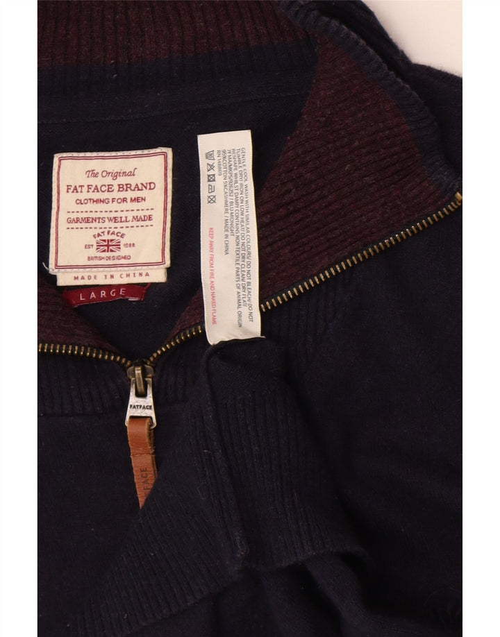 Fat Face Mens Zip Neck Jumper Sweater Large Navy Blue Cotton