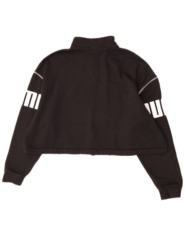 Puma Womens Crop Graphic Zip Neck Sweatshirt Jumper UK 20 2XL Black Cotton
