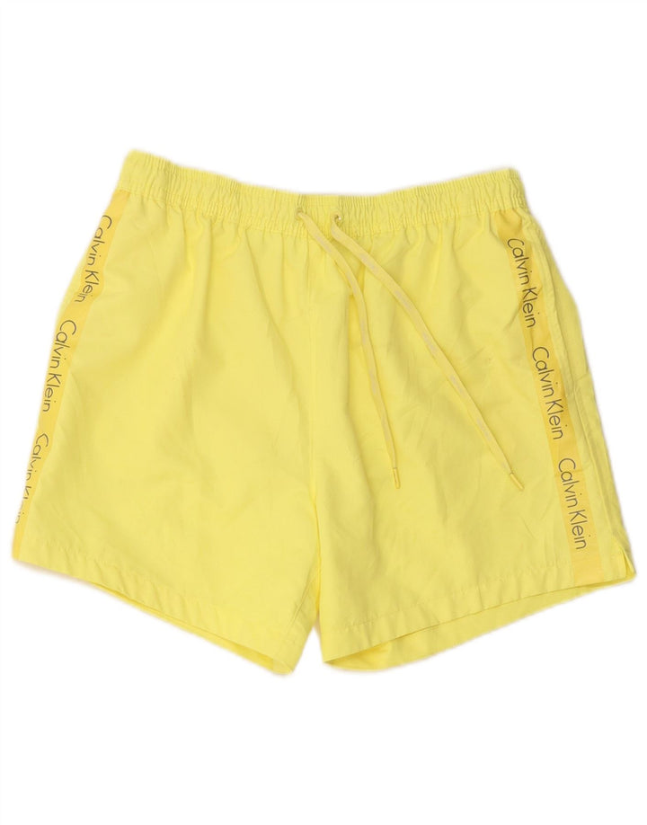 Calvin Klein Womens Graphic Swimming Shorts UK 12 Medium Yellow Polyester