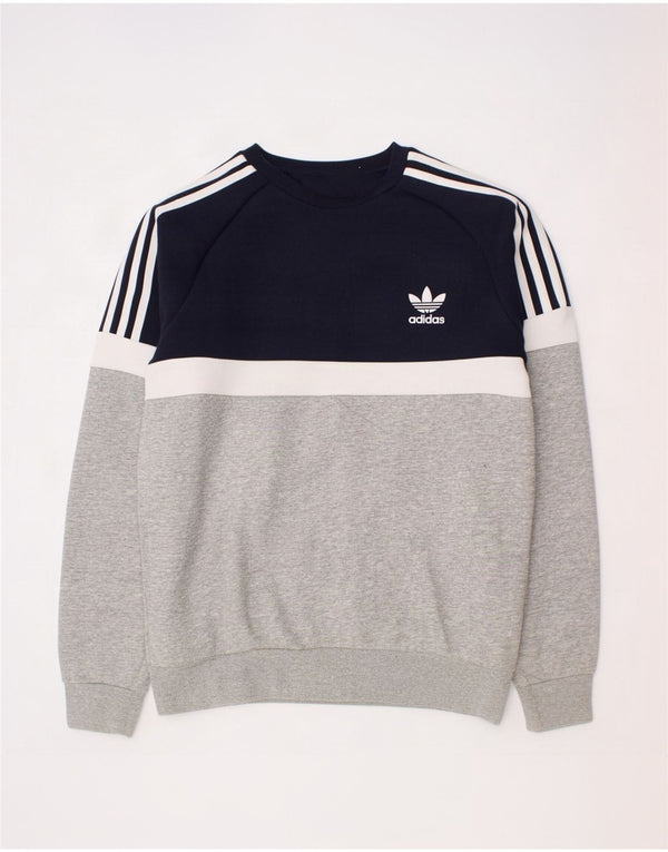 Adidas Boys Sweatshirt Jumper 13-14 Years Grey Colourblock Cotton
