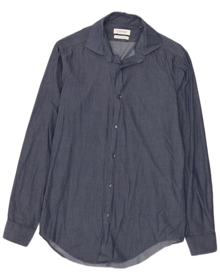 CALVIN KLEIN Mens Slim Fit Shirt Medium Navy Blue Spotted