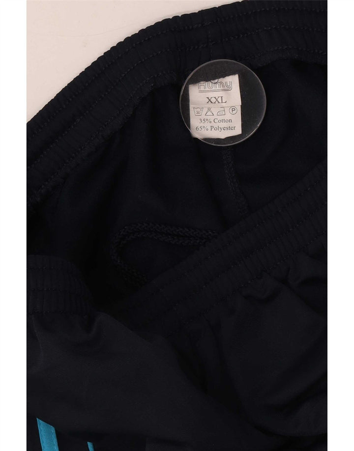 Vintage Mens Tracksuit Trousers 2XL Navy Blue Striped Polyester