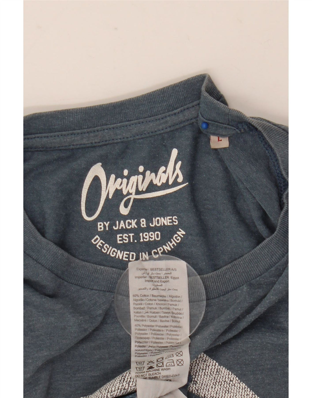 Jack & Jones Mens Graphic T-Shirt Top Large Blue Cotton