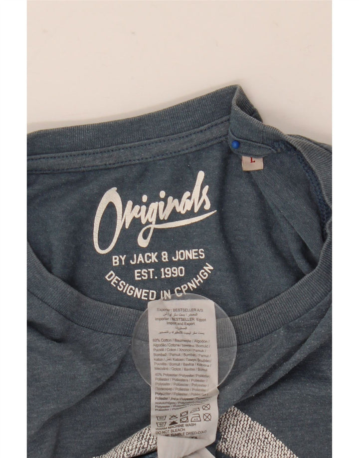 Jack & Jones Mens Graphic T-Shirt Top Large Blue Cotton